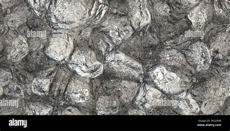 Seamless Luxurious Rough Raw Silver Rock Ore Background Texture Tileable Metallic Reflective