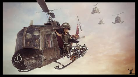 Man in helicopter paintings, cartoon, Vietnam War HD wallpaper | Wallpaper Flare