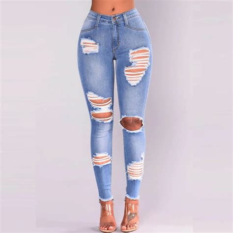 New Arrival Casual Long Jeans Women High Waist Skinny Pencil Blue Denim