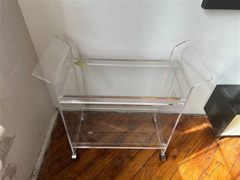 Vtg Post Modern Lucite Acrylic And Glass Bar Cart On Chrome Casters Etsy