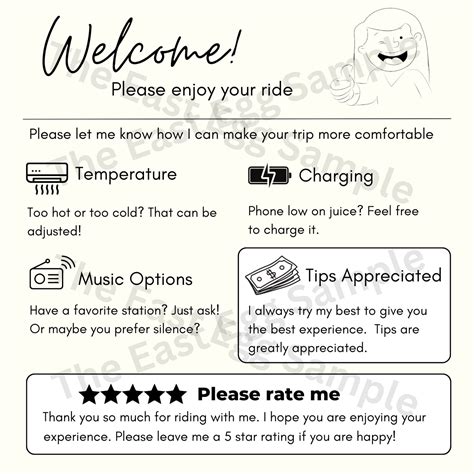 Uber Lyft Taxi Rideshare Sign Printable Editable Sign Uber Tip Sign