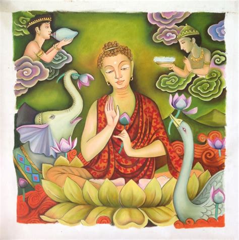 Buddha Wall Decor Art Handmade Indian Buddhist Oil on Canvas Buddhism – ArtnIndia