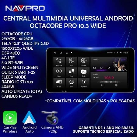 Central Multimidia OCTACORE PRO UNIVERSAL Tela QLED IPS NAVPRO Carplay