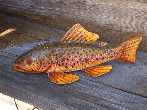 Fish Decoy Brown Trout Carved Weighted Working Dark By GlenMcCune