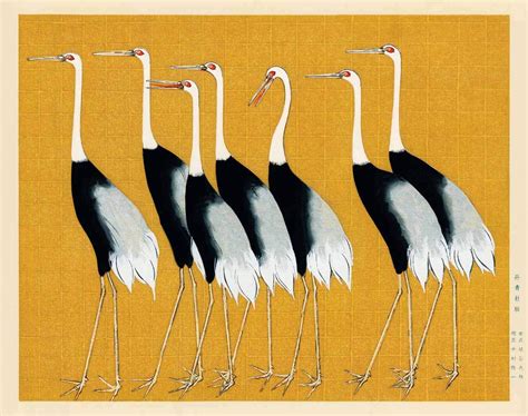 Buy Japanese Woodblock Art Flock Of Japanese Red Crown Cranes By Ogata