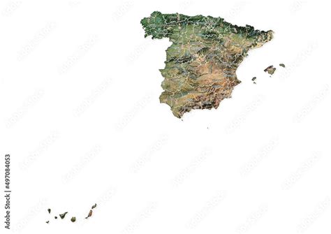 Isolated Map Of Spain With Capital National Borders Important Cities