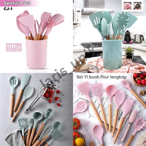 Jual Termurah Cj Silikon Spatula Silicone Gagang Kayu Sodet Alat