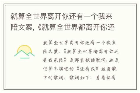 就算全世界离开你还有一个我来陪文案 《就算全世界都离开你还有我来陪》是那首歌的歌词 兔宝宝游戏网