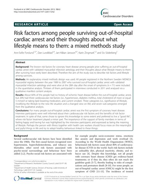 Pdf Risk Factors Among People Surviving Out Of Hospital Cardiac