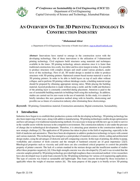 Pdf An Overview On The 3d Printing Technology In Construction Industry