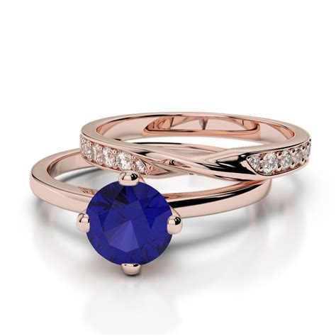 Gold Platinum Round Cut Sapphire And Diamond Bridal Set Ring Agdr