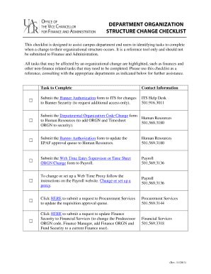 fillable  ualr department organization structure change checklist
