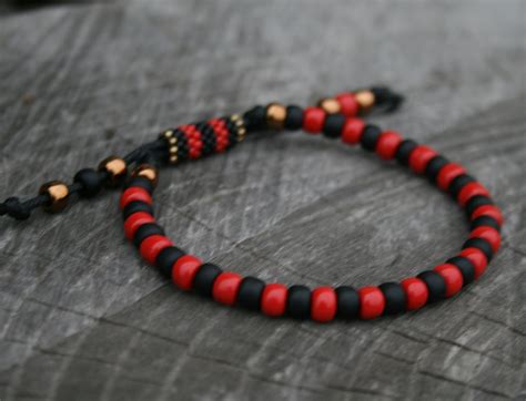 Red Black Bracelet Mens Bracelet Beaded Bracelet Seed Bead Etsy