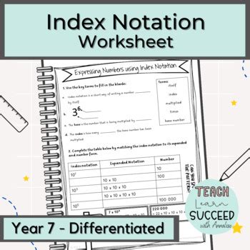 Freebie Differentiated Index Notation Worksheet By Teach With Annalise