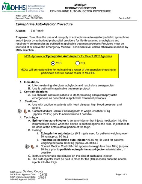 Oakland County, Michigan Epinephrine Auto-injector Procedure - Fill Out ...