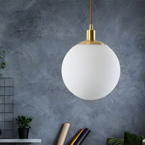 Frosted White Glass Ball Pendant Lighting Simple 1 Light 6 8 10 Wide Brass Suspension Ceiling