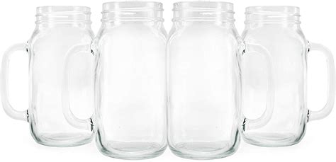 Darware Mason Jar Mugs With Handles 24oz Clear 4 Pack Glass Drinking Glasses For Cold