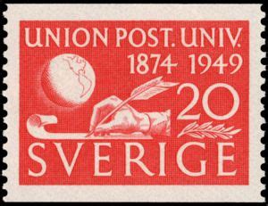 Stamp Th Anniversary Of Universal Postal Union Upu Sweden Th