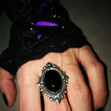 Victorian Gothic Ring Black Onyx Gemstone Ornate Filigree Steampunk