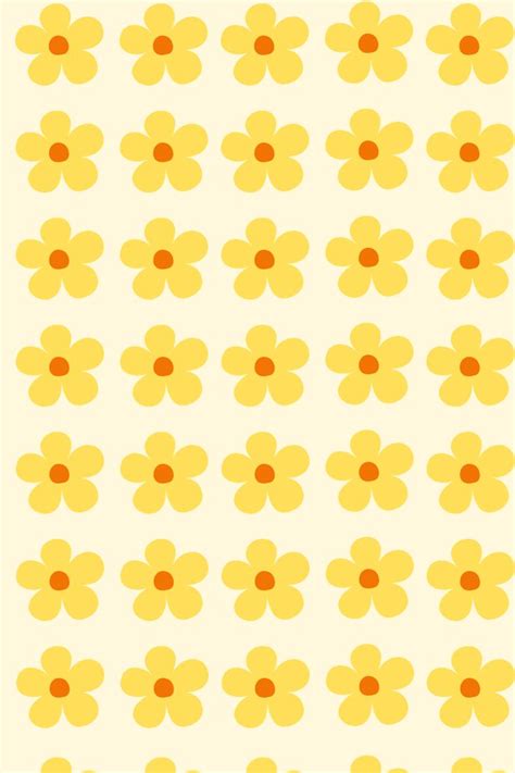 Yellow Flowers Are Arranged In Rows On A White Background With Red Centers And Two Black Dots