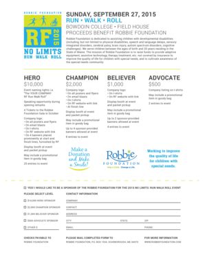 Fillable Online Sponsoring Our Event Robbie Foundation Fax Email