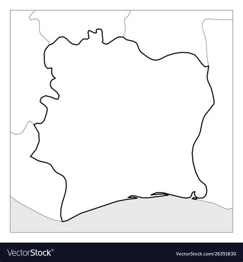 Map Ivory Coast Black Thick Outline Highlighted Vector Image