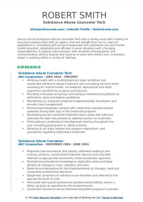 Substance Abuse Counselor Resume Samples Qwikresume