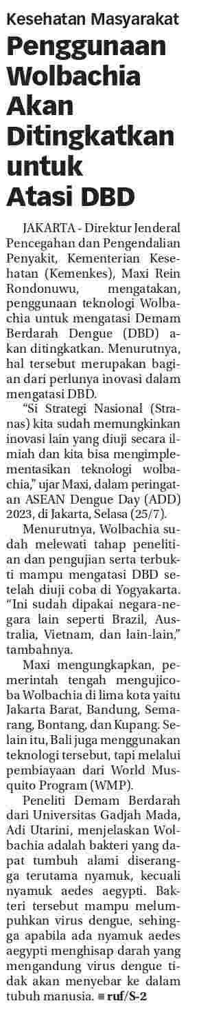 Penggunaan Wolbachia Akan Ditingkatkan Untuk Ataasi DBD Koran Humas