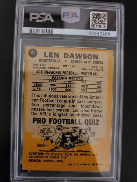 1967 Topps 61 Len Dawson PSA 4 VG EX Greg S Vintage Sports Cards