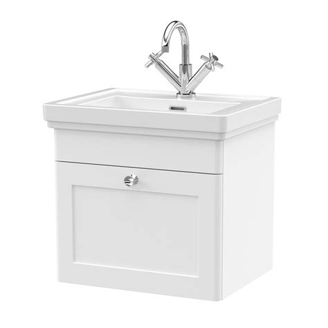 Roxbury Traditional 500mm Satin White Vanity Unit Wall Hung Single