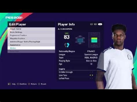 Aurélien Tchouaméni face e football pes 2021 Real madrid YouTube