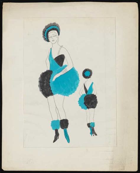 Untitled Costume Design Showing A Female Figure Wearing A Blue And Black Dress With A Hat And