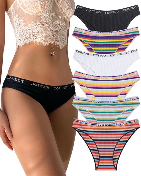 Finetoo Pack Cotton Underwear For Women Cheeky High Cut Breathable Hipster Bikini Striped