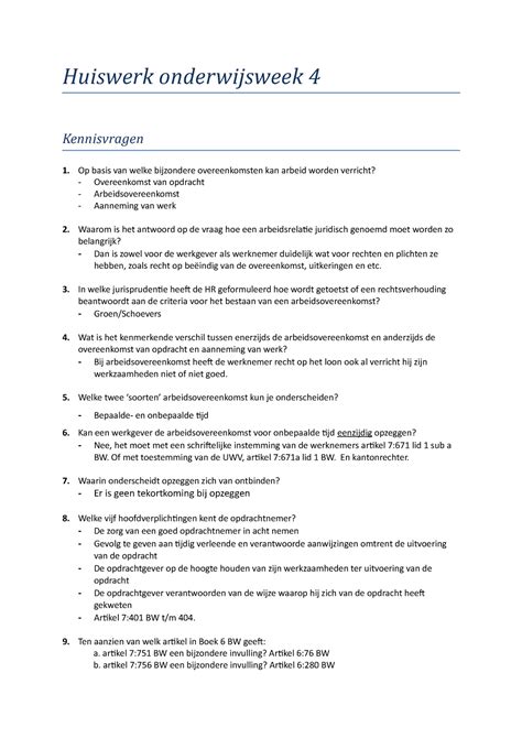 Huiswerk Onderwijsweek Huiswerk Onderwijsweek Kennisvragen