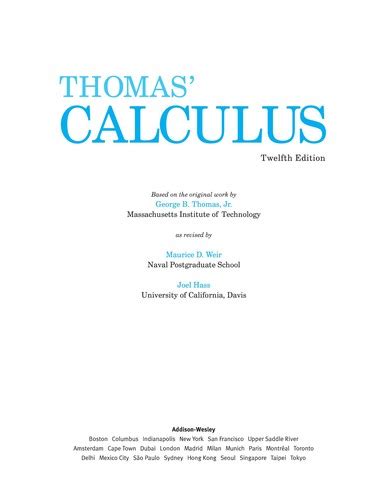 Thomas Calculus By Maurice D Weir Open Library