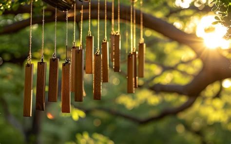 Premium Photo Golden Wind Chimes At Sunset