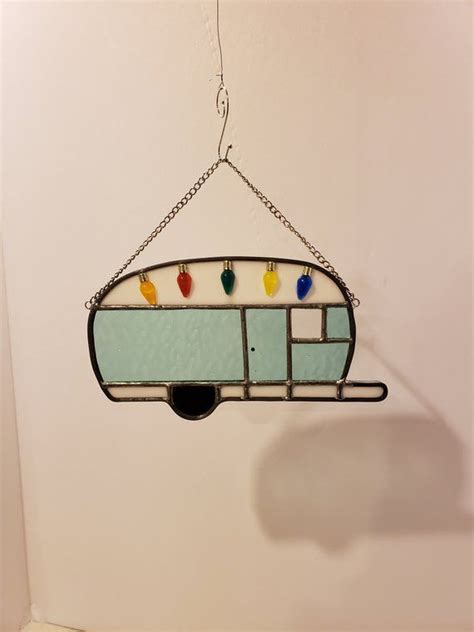 Orange Stained Glass Camper Suncatcher Travel Trailer Etsy Stained Glass Crafts Stained