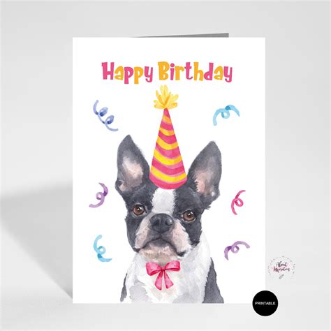 Printable Boston Terrier Happy Birthday Card Dog Card Etsy