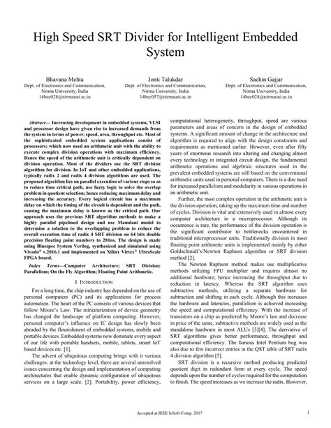 Pdf High Speed Srt Divider For Intelligent Embedded System