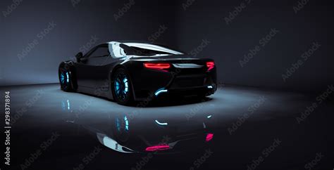 Modern sports car on dark studio background concept scene (3D ...