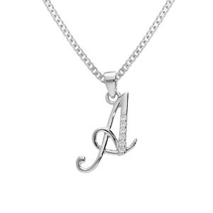 Collier avec pendentif en argent rhodié initiale A majuscule avec