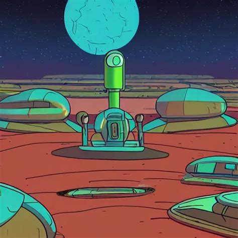 Retro Sci Fi Alien Landscape Spaceport In Rick And Stable Diffusion