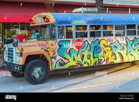 Miami Beach Florida,converted school bus,coach,graffiti painted ...