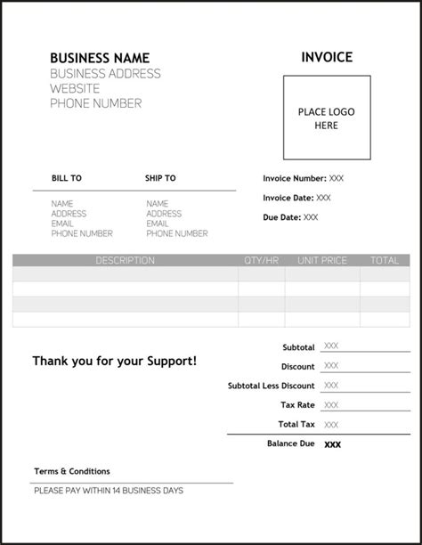 Invoice Template Printable Invoice Business Form Etsy Singapore In