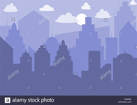 City Skyline Urban Landscape Blue City Silhouette Cityscape In Flat