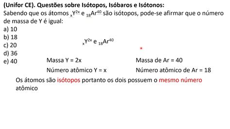 Exercício de vestibular sobre o tema Isótopos Isóbaros e Isótonos