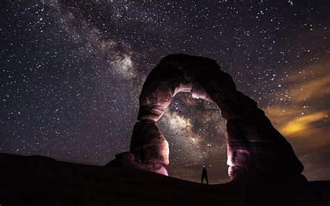 HD Wallpaper Arch Person Night Stars Galaxy Milky Way Rocks Stones HD