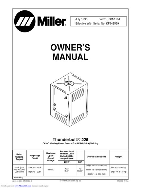 Miller Welds Thunderbolt 225 Manual | PDF | Welding | Construction