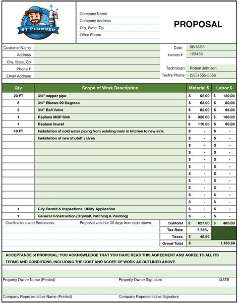 Plumbing Estimate Proposal Template In Excel Plumbing Contractor Quote