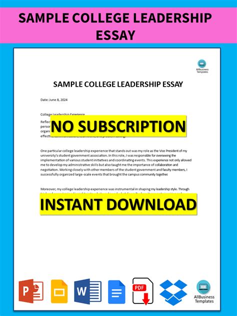 Sample College Leadership Essay Templates At